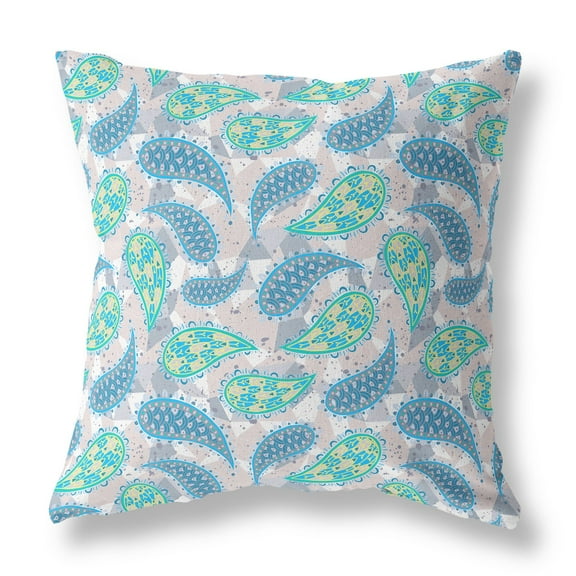 20â€ Green Indigo Boho Paisley Indoor Outdoor Throw Pillow