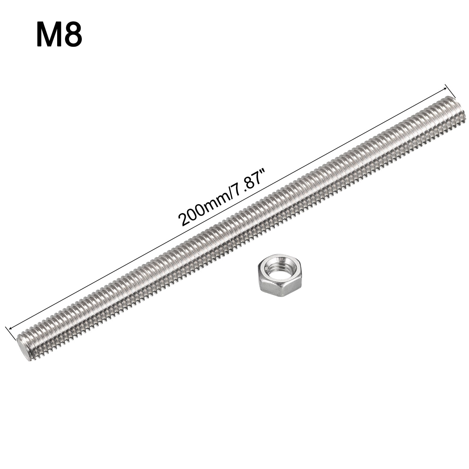 Uxcell 24Pack M8 x 200mm Fully Threaded Rod w 24Pack Hex Nuts, 1.25mm Pitch 304 Stainless Steel Right Hand Threaded Rod