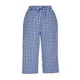 thumbnail image 4 of JoveMarine Women's Plaid Capris - Fashion Tartan Print Elastic Waistband with Pockets Loose Casual Cropped Pants for Daily Work, Comfy,Blue M, 4 of 7