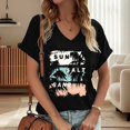 thumbnail image 2 of V Neck T Shirts For Women Short Sleeve Graphics Print Classic Elegant Casual T Shirts Comfy Soft Summer Work Tee Pullover Outfits Black L, 2 of 4