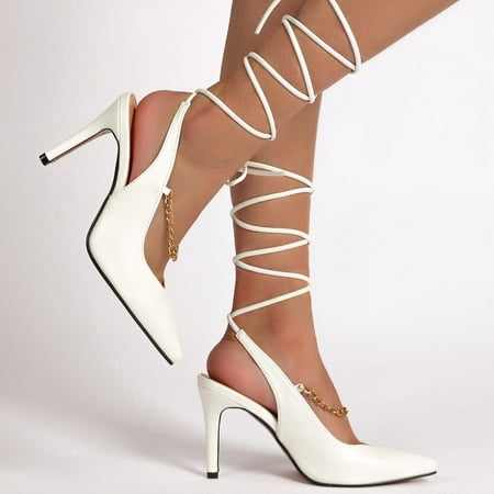 

YUNAFFT Women s High Heels Women s Shoes Fashion Solid Color Minimalistic Metal Chain Sexy Pointed Lacing Fine Heels Sandals Discount