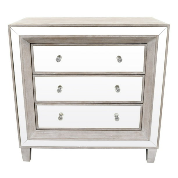 Three Hands Mirrored 3 Drawer Nightstand Champagne
