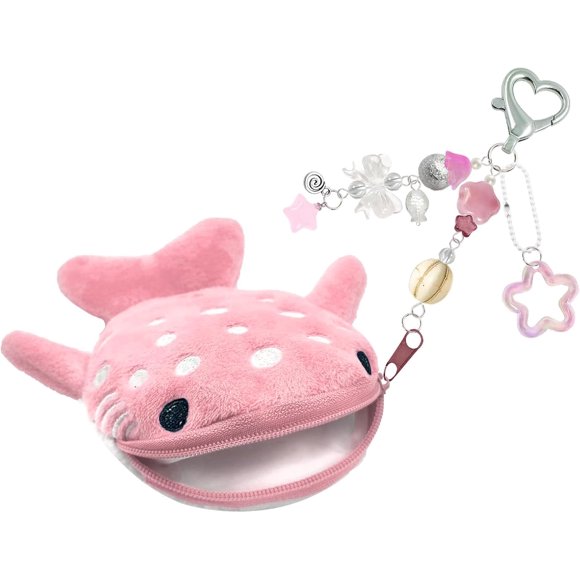 Whale Shark Coin Purse Keychain,Cute Plush Change Purse with Zipper Keychain,Kawaii Handmade Coin Pouches for Women, Pink, One Size, Seaway