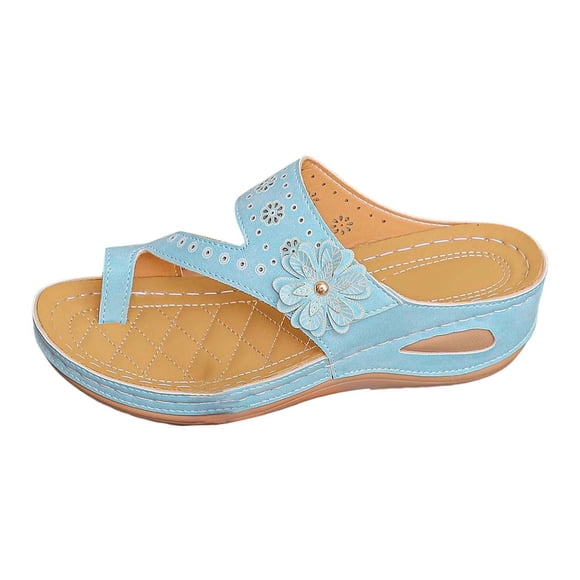 Women Fashion Open Toe Sandals Floral Cut Out Design 5.8cm Heel PU Material Comfortable Casual Slip on Slippers