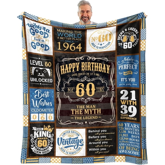 60th Blanket 60th Birthday Gifts for Men, 60 Year Old Birthday Gifts for Men, Gifts for 60 Year Old Man, 1964 Mens 60th Birthday Gift Ideas Male, 60 th Birthday Gifts for Dad