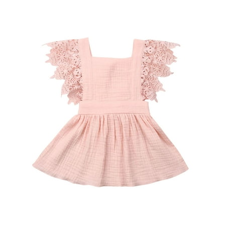 

Emmababy Baby Girl Summer Sleeveless Dress Flare Sleeve Lace Patchwork V Back Sundress