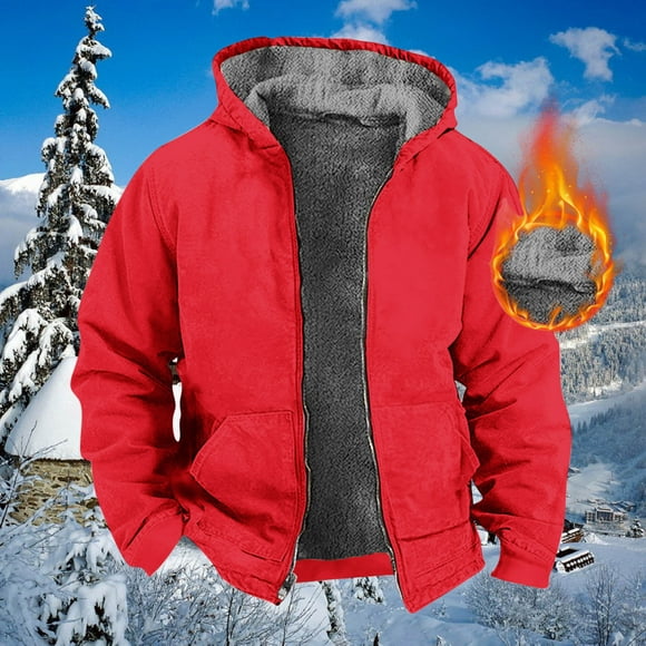 EGNMCR Jackets for Men Men's Winter Long Sleeved Cardigan Pockets Warm Plush Hooded Jacket Fleece Sweater Coat on Clearance
