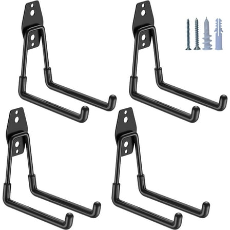 Heavy Duty Garage Hooks 4 Pack, 5.1 inch Medium U Shaped Hanger, Wall Mounted Storage System, Power and Garden Tool Organizer, for Hanging Ladders, Hose, Bulk Items and More