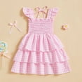 thumbnail image 2 of Girls Beach Dress Toddler Girl Dresses Kids Sleeveless Ruffle Tiered Dresses for Girls Smock A-Line Summer Outfits Beach Sundress New Pinks 2T, 2 of 5