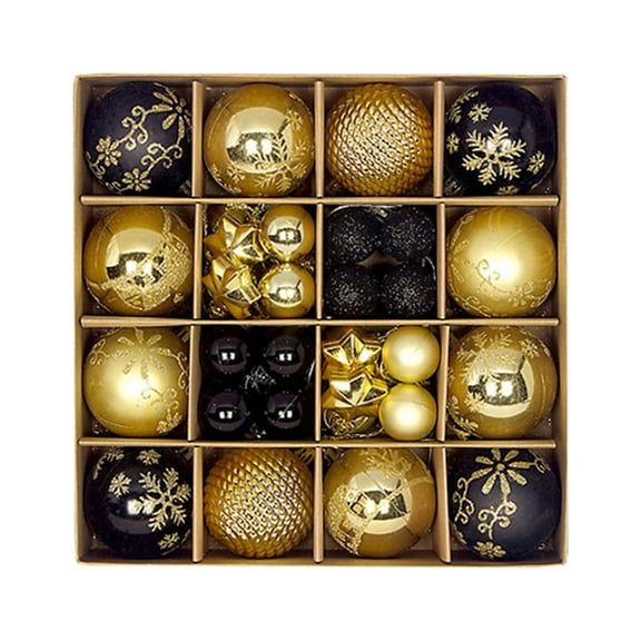 44PCS Christmas Ball Ornaments Sets, Gold & Black Christmas Balls Shatterproof Xmas Balls for Christmas Tree Decorations, Assorted Shapes and Sizes Hanging Ball for Holiday Festival Party Event
