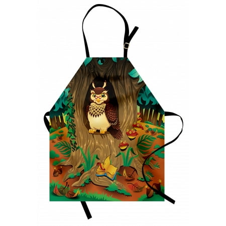 

Owl Apron Old Wise Nanny Grandma Owl in the Chestnut Tree Hallow Looking Through Sage Character Print Unisex Kitchen Bib Apron with Adjustable Neck for Cooking Baking Gardening Multi by Ambesonne