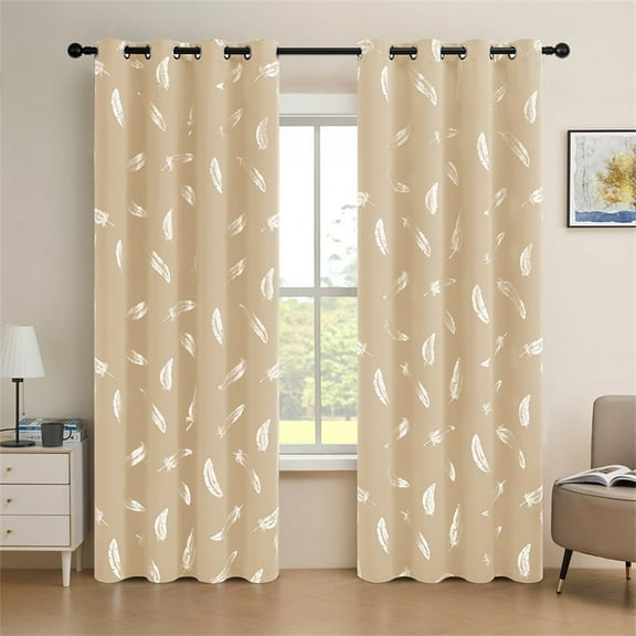Feather Room Darkening Curtains 2 Panels Set - Thermal Insulated Drapes with Grommet Top for Bedroom