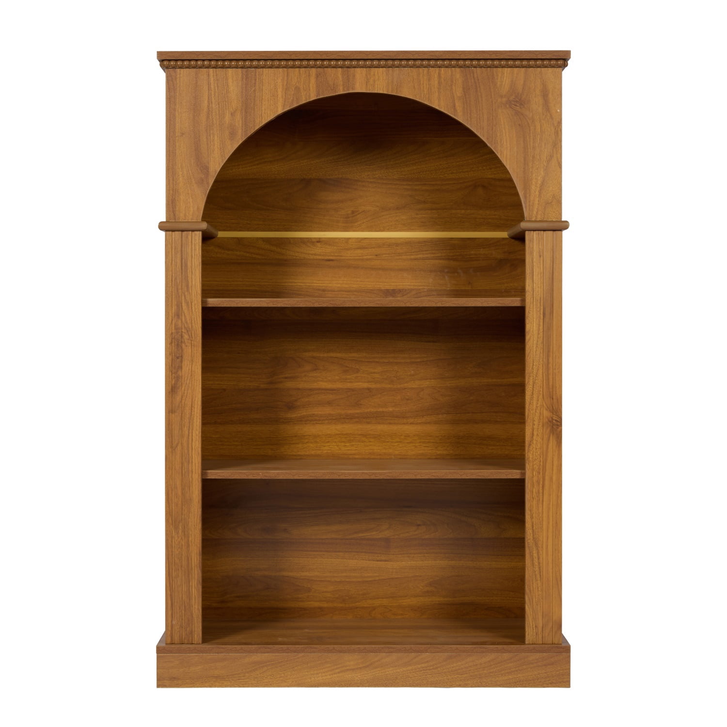Hommoo 3-Tier Arched Open Bookshelf, Traditional Freestanding Bookcase with Decorative Beaded Trim, Wooden Display Shelf for Entryway, Living Room, Bedroom, Hallway, Walnut