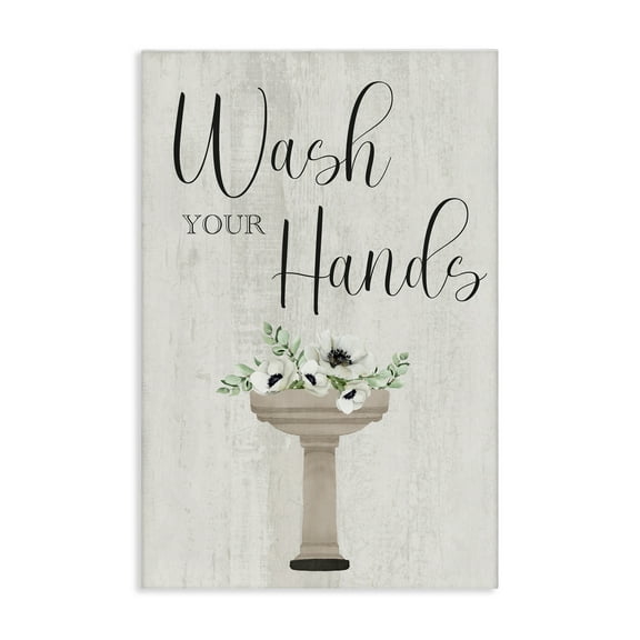 Stupell Industries Wash Your Hands Poppies Bath & Laundry Painting Wrapped Canvas Art Print Wall Art, 16 x 24
