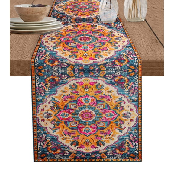 Hokiten Table Runners 48 Inches Long Dress Scarves, Middle Century, Farmhouse Kitchen/Dining Table Runner, Short Coffee Tablerunners, Retro Multicolor Ethnic Luxurious Flower 13x48 Inch