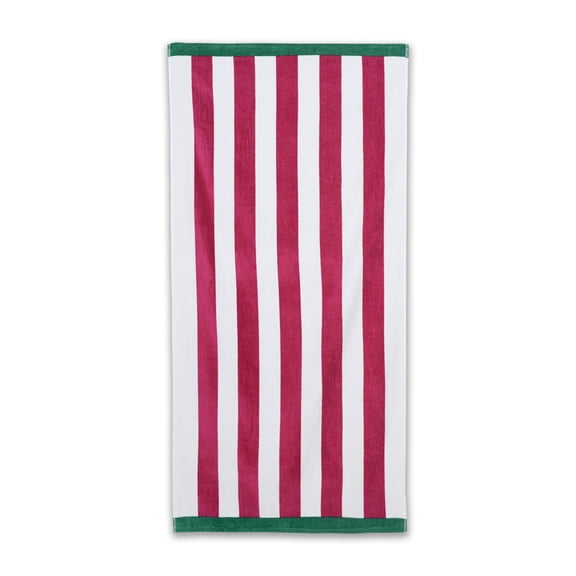 Printed Cabana Razz Beach Towel, Soft Absorbent Cotton, 30 x 60 Inches