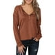 thumbnail image 1 of Top de manga larga para mujer, cuello en V con botones, sudadera de manga larga de color puro, blusa informal con botones, máxima comodidad, 1 of 6