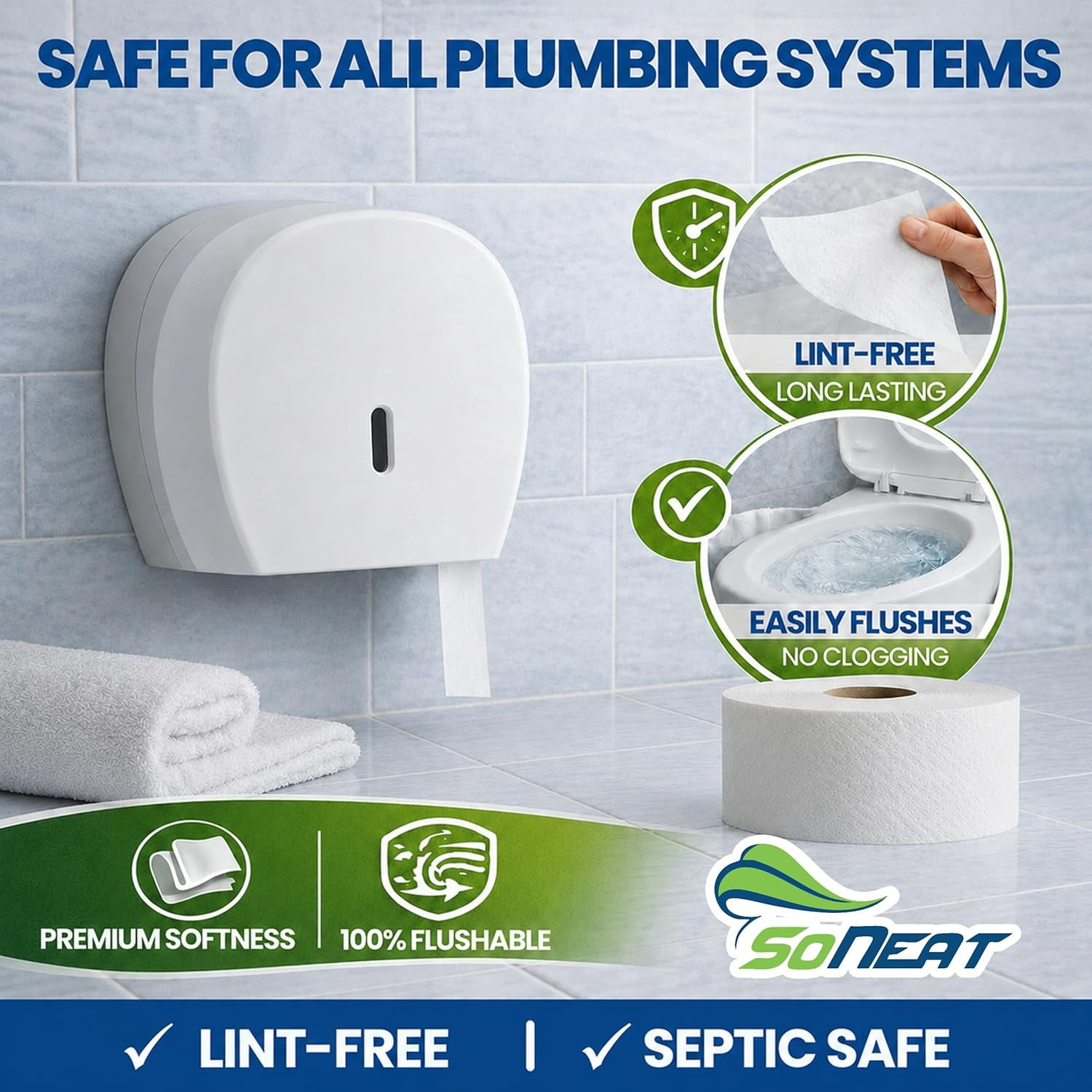 SoNeat 2-Ply Jumbo Toilet Paper Rolls, 9” Commercial Bathroom Tissue Paper, 1000 Ft. Long, Compatible with Standard Jumbo Toilet Dispenser Commercial Toilet Paper Rolls, 6 Rolls Bath Tissue Paper