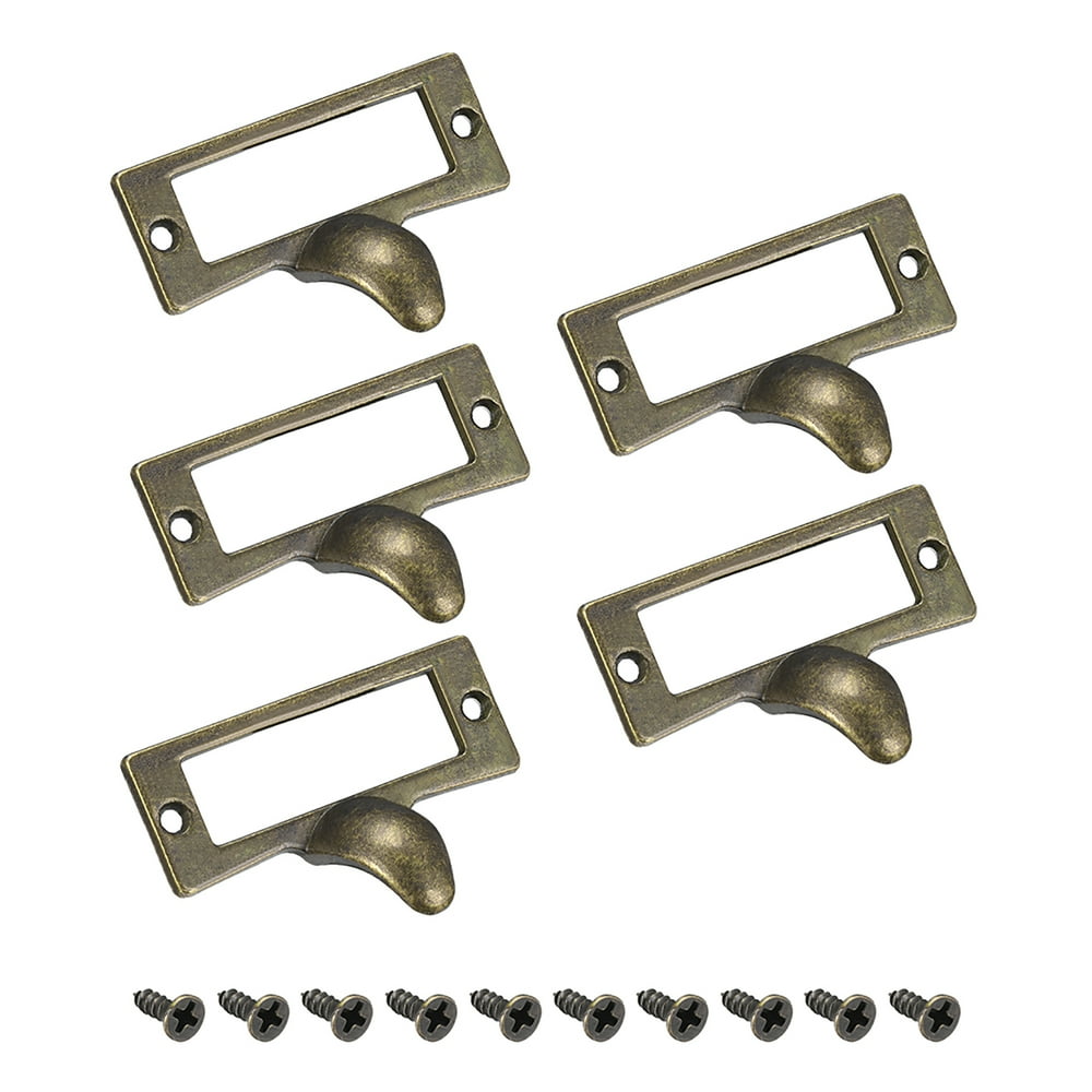 Label Holder Pull Handles Zinc Alloy Bronze Tone 54x35mm 5 Pcs w Screws