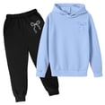 thumbnail image 4 of Girls Bow Print Jogging Suits Sweatsuits 2 Piece Set Oversized Hoodie and Sweatpants Kids Fall Winter Clothes Light Blue 5 Years-6 Years, 4 of 5