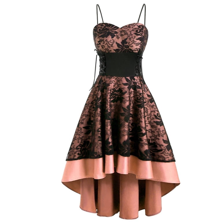 UTTOASFAY Womens Plus Size Dresses Women Vintage High Grade Cami Bandage  Lace Dress Up High Low Dress Party Dress Khaki 8(L) - Walmart.com