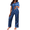 Navy Blue, variant on Ekouaer Women's Satin Silky Pajama Set Short Sleeve Two Piece Nightwear Short Sleeve T Shirt with Long Pajama Set Pj Loungewear