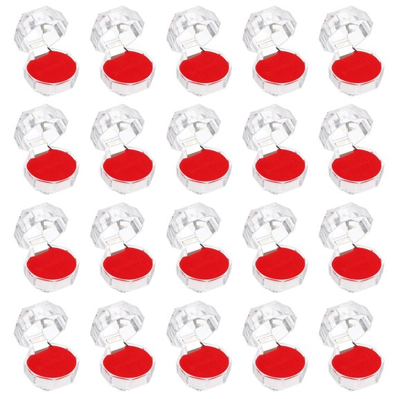 Uxcell Clear Plastic Ring Boxes 1.5"x1.5" Engagement Ring Holder Box Earrings Jewelry Box with Foam Insert Red 20 Pcs