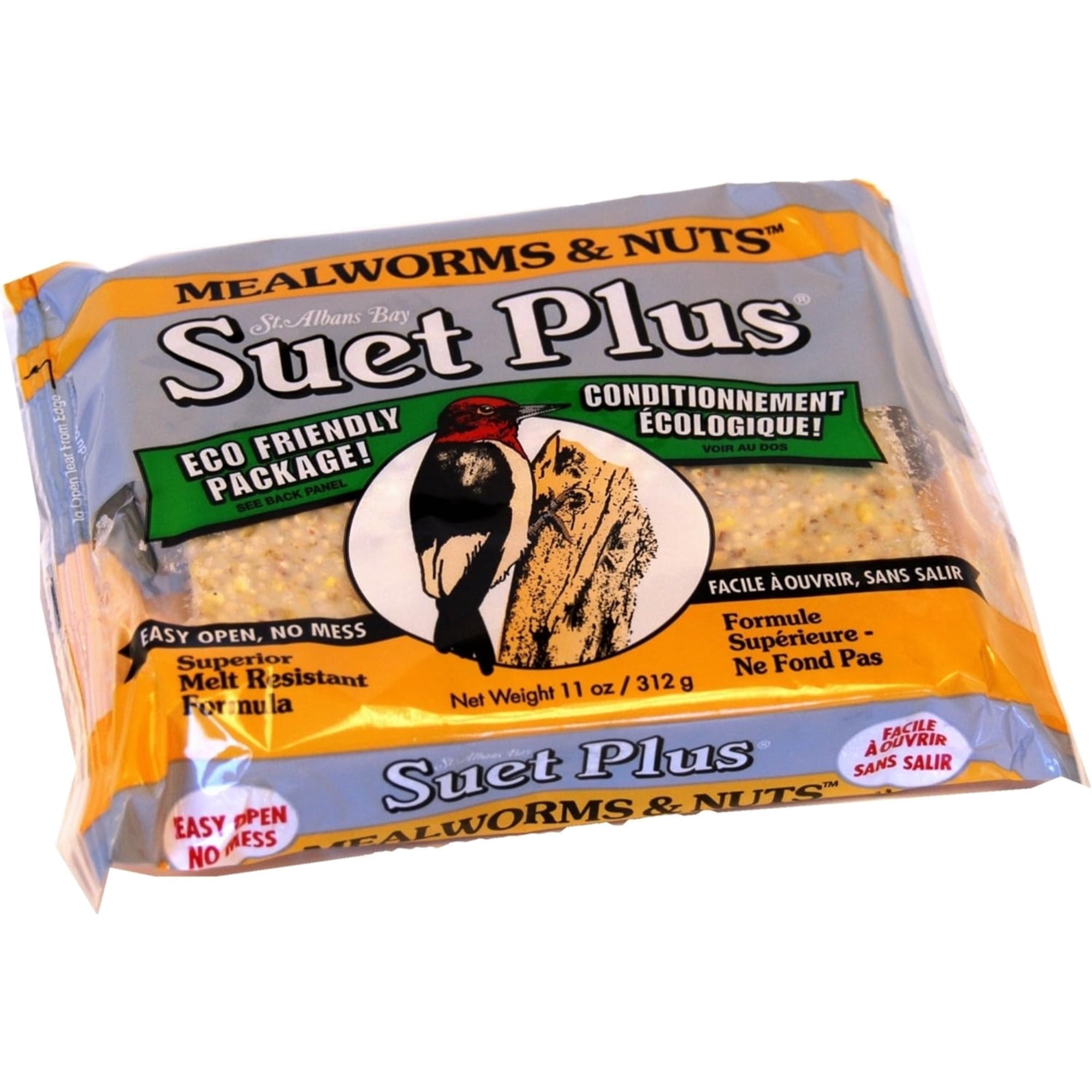St. Albans Bay Suet Plus Suet Cake 12 Pack for Wild Birds | Mealworm & Nuts, 11 oz each (12 Pack)