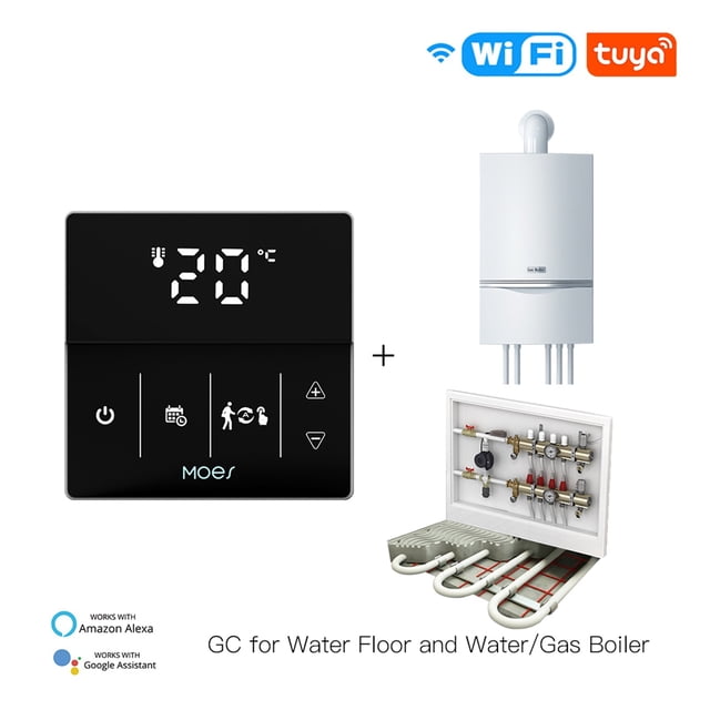 Thermostat Intelligent WiFi Chaudière à Gaz Eau Électrique Contrôleur de Chauffage au Sol Logo Couleur Réglable Tuya Contrôle par Application Intelligente, Facile à Installer
