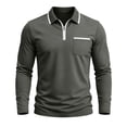 thumbnail image 3 of UVEASISHA Mens Quarter Zip Polos Shirts Long Sleeve Contrast Collared Golf Shirt Regular Fit Casual Business Work T-Shirts Fall Stylish Pocket Tees Dark Gray XL, 3 of 7