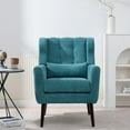 thumbnail image 2 of HSUNNS Accent Chair, Modern Chenille Upholstered Arm Chairs with Lumbar Support Pillow and Thick Padded Cushion, Rubberwood Legs, Comfy Soft Padded Lounge Chair for Small Space, Teal, 2 of 11
