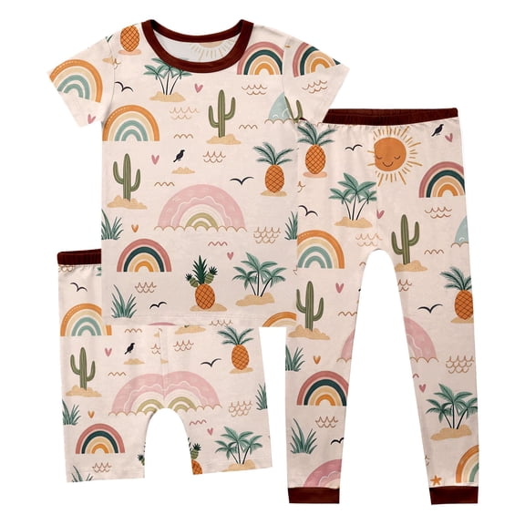 Toddler Boys Clothes 3-Piece Sun Moon Print Short Sleeve Tops Shorts Pants Loungewear Outfits Set Size 2-3T ,Brown
