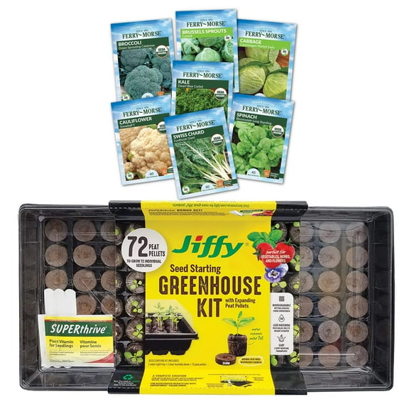 Jiffy Seed Starting Greenhouse, 72 Cell 36mm Peat Pellets and Ferry-Morse Cold Hardy Vegetable Seed Variety Pack