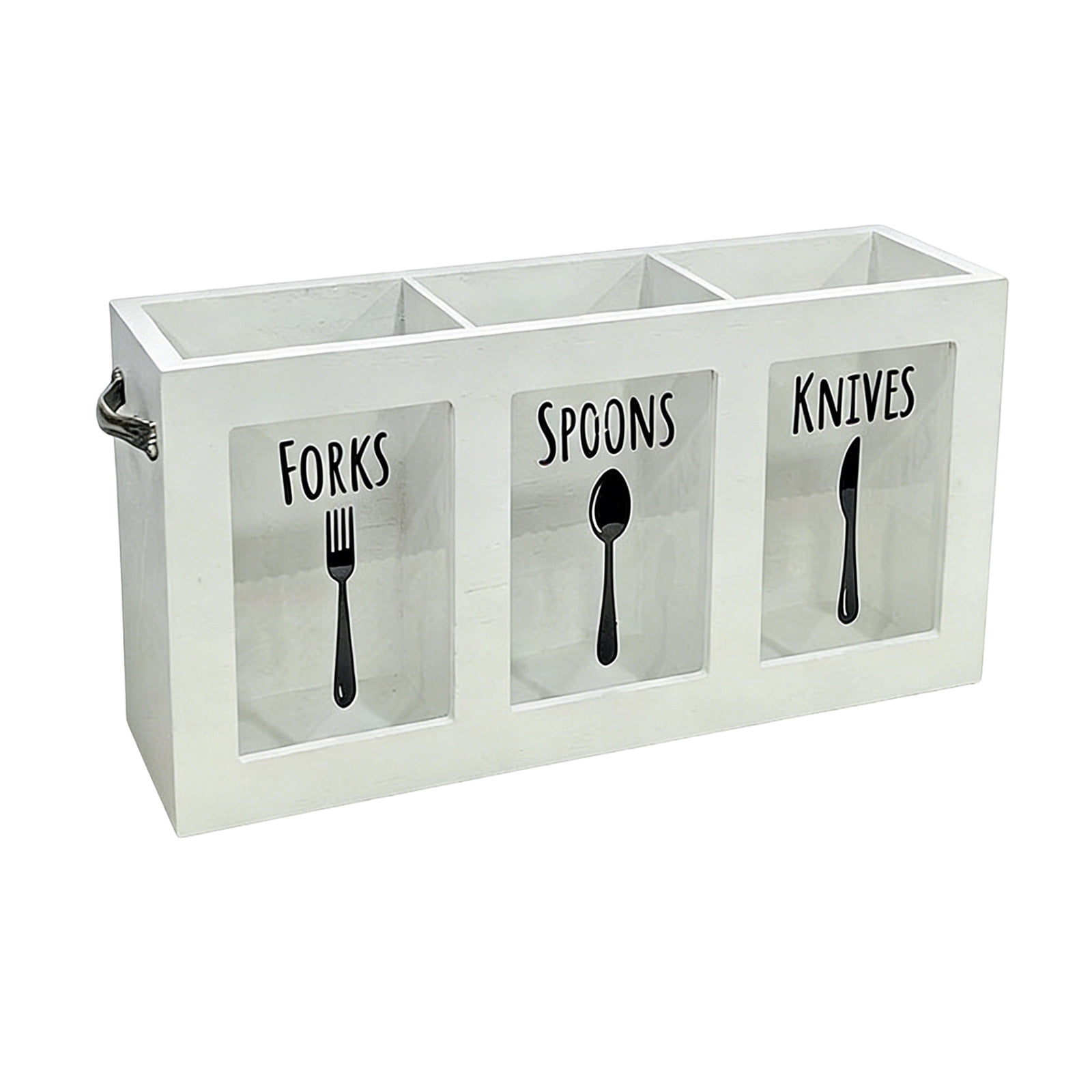 Wood Flatware Organizer, Rustic Utensil & Silverware Holder for Forks, Spoons, Knives, Farmhouse Kitchen Cutlery Caddy Bin Countertop