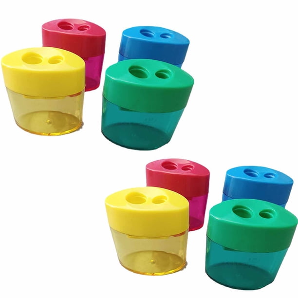 Methold Sacapuntas compacto doble para niños, sacapuntas de mano con sacapuntas de colores, esencial para la escuela. Suministros de escritura y corrección Juego de 8 piezas