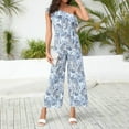 thumbnail image 2 of KIJBLAE Women's Jumpsuit Fashion Full Length Trousers Flower Print Britches Jumpsuit For Girls Ruffled One-shoulder Belted Beach Comfy Lounge Casual Pants Light Blue XL, 2 of 9
