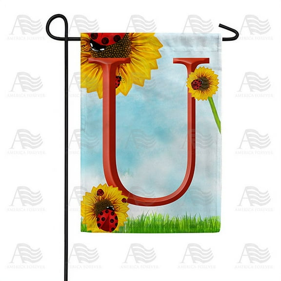 America Forever Summer Sunflower Ladybugs Monogram Garden Flag Letter U 12.5 x 18 inches Yellow Floral Spring Double Sided Vertical Outdoor Yard Lawn Decorative Yellow Hello Sunshine Garden Flag