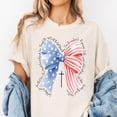 thumbnail image 2 of Patriotic Christian Bow T-Shirt – USA Flag Stars & Stripes Cross Tee – Faith-Based 4th of July Shirt for Women or Girls, Religious American Flag Independence Day Top, 2 of 7
