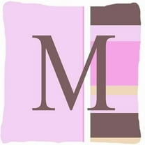 Letter M Initial Monogram - Pink Stripes Decorative Indoor & Outdoor Fabric Pillow