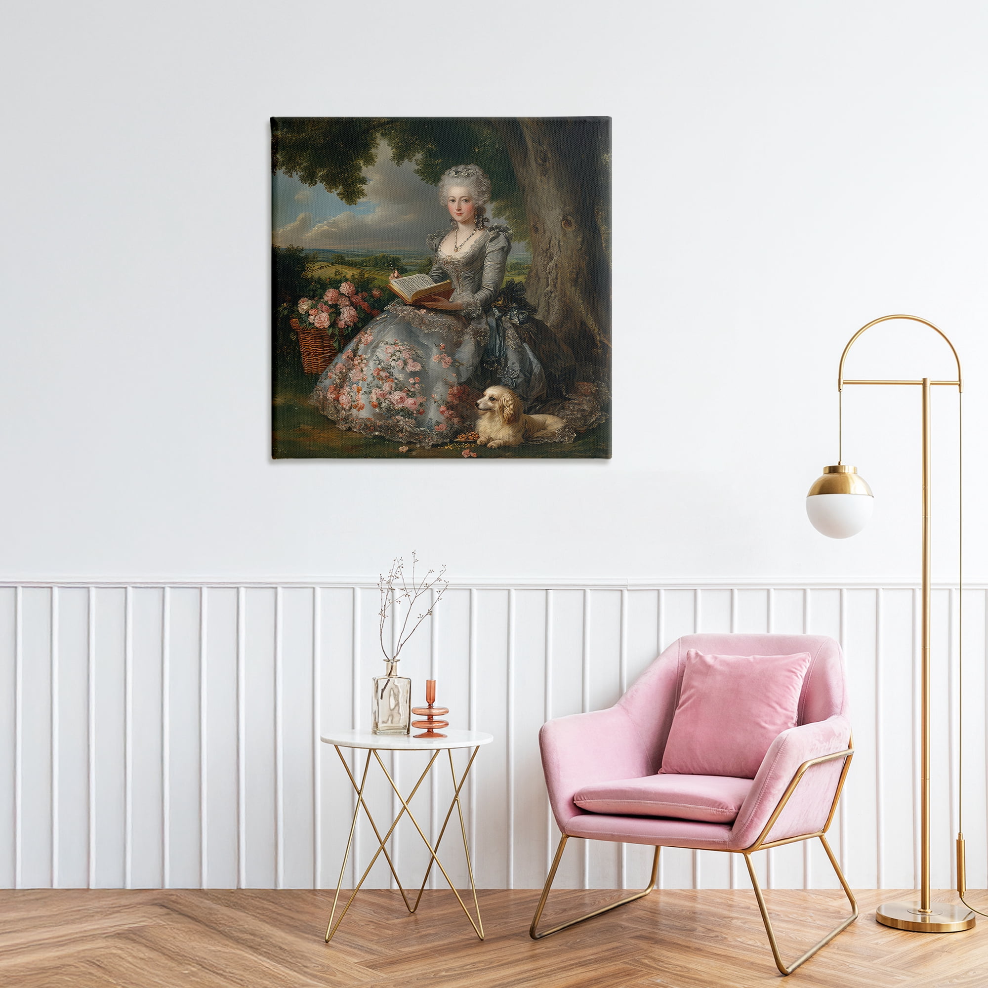 Stupell Industries Reading Rococo Lady with Dog Canvas Wall Art, design by The Wands Want
