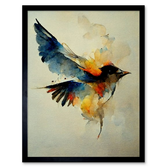 Watercolour Paint Illustration Of Colourful Flying Bird Art Print Framed Poster Wall Decor 12x16 inch