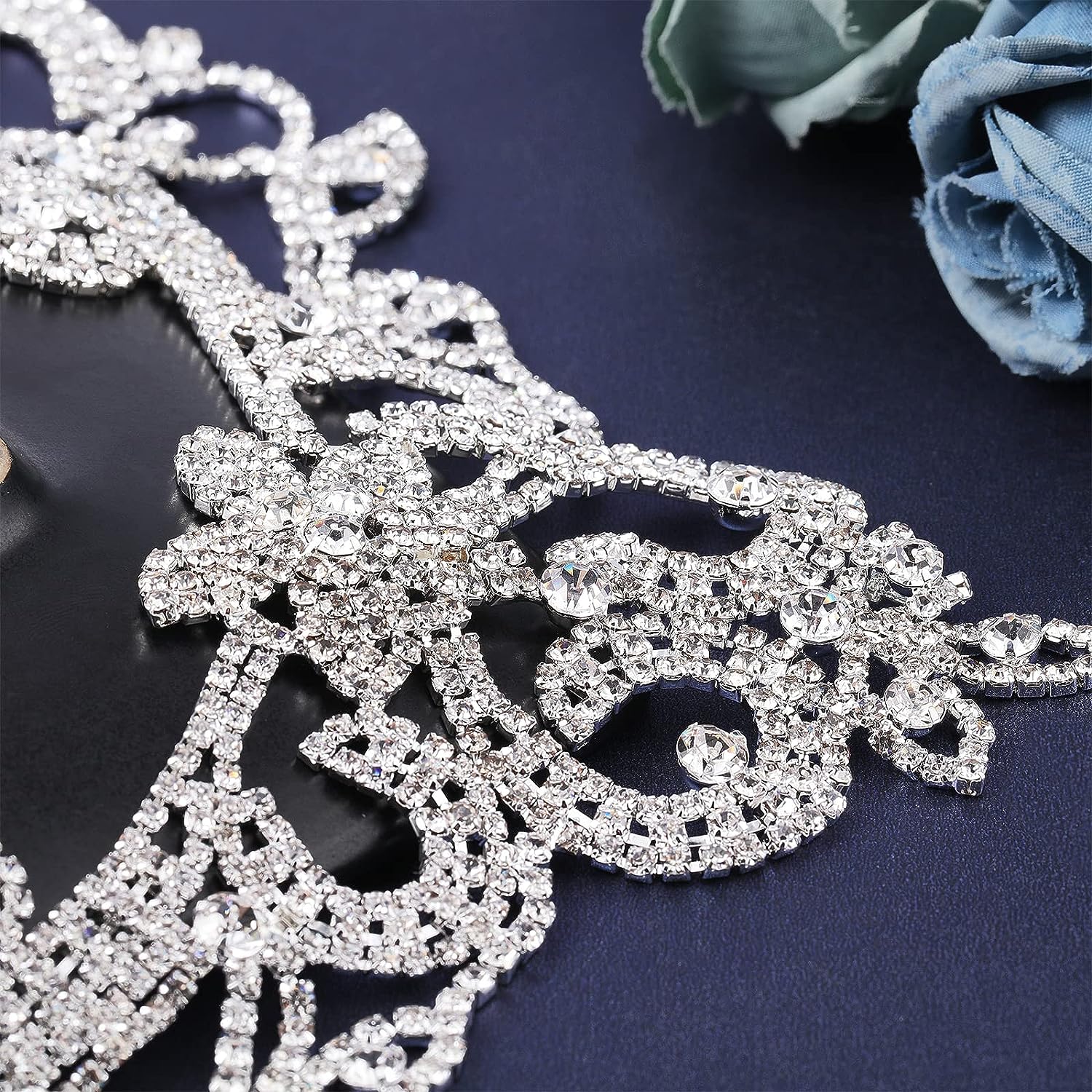 Silver Rhinestone Applique Beaded Trim – Star Shape – For Wedding Dress, Bridal Gown, Costume Craft (1 Piece)