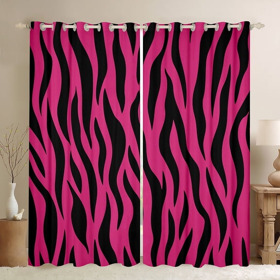 Homewish Geometric Stripes Black Out Curtains,Abstract Zebra Print Curtains Pack of 2 (42x63 Each),Pink Black Bedroom Curtains For Girls Kids,Luxury Bedroom Decor