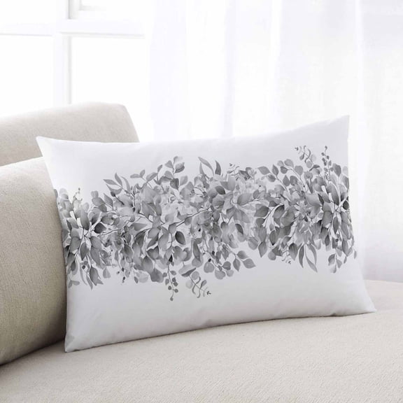 Black Grey Eucalyptus Leaves King Size Pillow Cover,Pillowcase Protectors with Zipper,Breathable Decorative Throw Pillow Case Cover,Spring Summer Botanical Floral Pillow Shams for Couch 20x36Inch