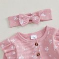 thumbnail image 5 of Okbabeha Newborn Baby Girl Clothes Fall Winter Outfit 0 3 6 9 12 18Months Ruffle Long Sleeve Ribbed Romper+Pants+Headband Set, 5 of 8