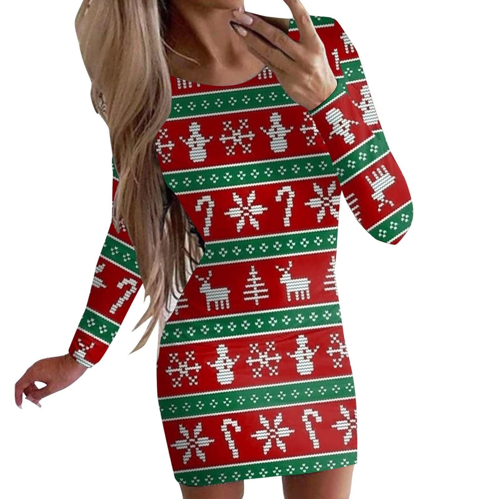 Womens Christmas Dress Long Sleeve Crewneck Slim Fitted Mini Dress Cute  Printed Sexy Short Fall Pencil Dress Womens Clothes - Walmart.com