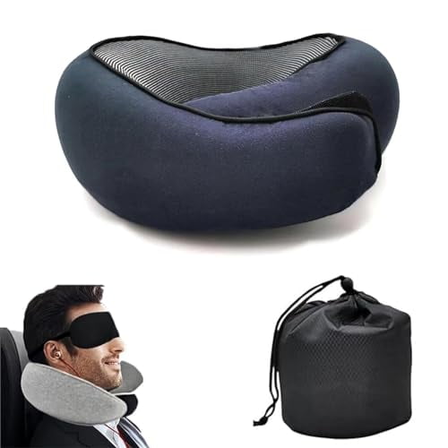 Neck Travel Pillow,Travel Pillow Airplane Memory Foam Airplane Pillow 360 Degree Support Neck Pillow,Compact and Ergonomic Design for Traveling,Airplanes,Offices,Car（Navy Blue）