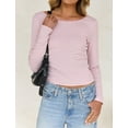 thumbnail image 4 of IWEMEK Fall Tops for Women Pink Stripe Long Sleeve Tshirts Wide Boat Neck Cute Cozy Blouses Size L, 4 of 6