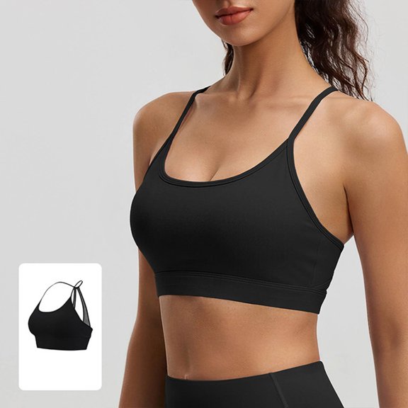 Lopecy-Sta Sports Bra for Women Keyhole T-Back Seamless Light to Medium Support Yoga Top Removable Padded Workout Bra