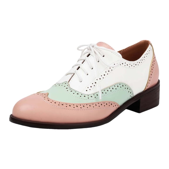 YLYL Women's Oxford Shoes Lace up Almond Toe Chunky Heel Vintage Business Work Dress Shoes